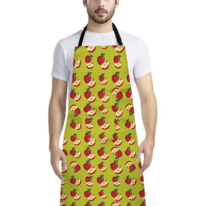Red Apple Fruit Pattern Print Bib Apron With Pocket