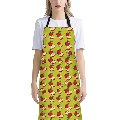 Red Apple Fruit Pattern Print Bib Apron With Pocket