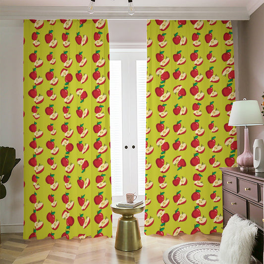 Red Apple Fruit Pattern Print Blackout Pencil Pleat Curtains