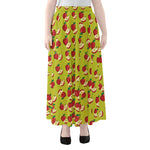 Red Apple Fruit Pattern Print Chiffon Maxi Skirt
