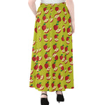 Red Apple Fruit Pattern Print Chiffon Maxi Skirt