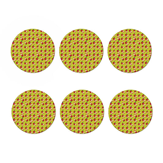 Red Apple Fruit Pattern Print Coaster Set