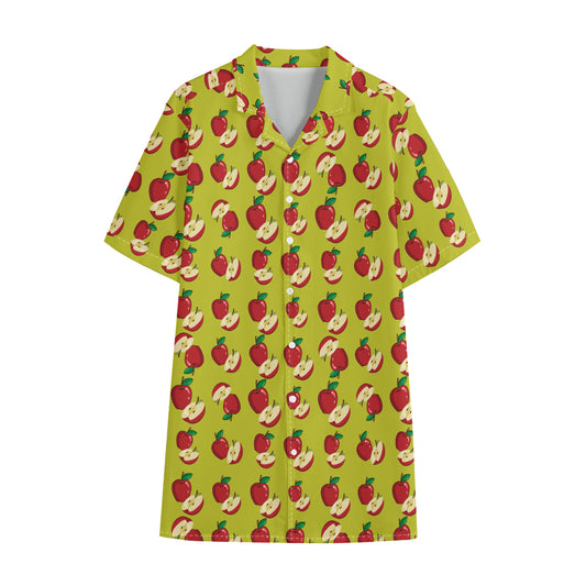 Red Apple Fruit Pattern Print Cotton Hawaiian Shirt