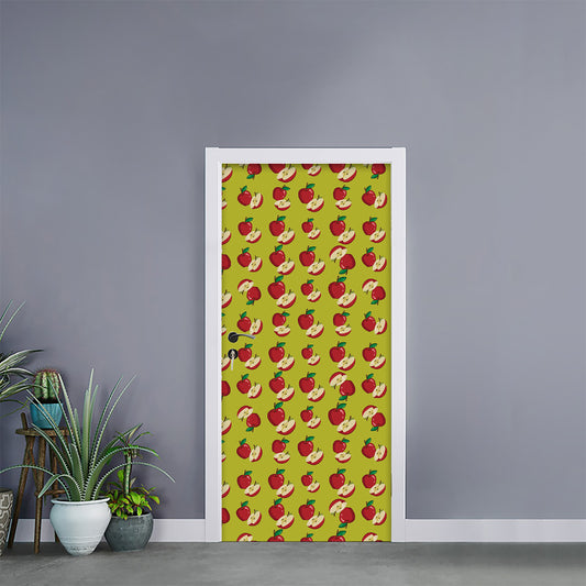 Red Apple Fruit Pattern Print Door Sticker