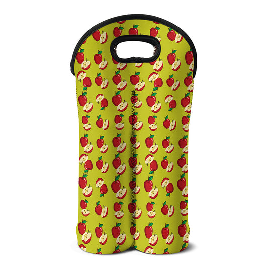 Red Apple Fruit Pattern Print Double Neoprene Wine Tote