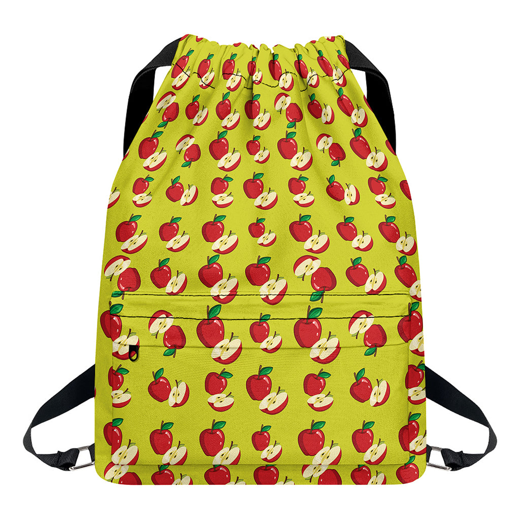 Red Apple Fruit Pattern Print Drawstring Backpack