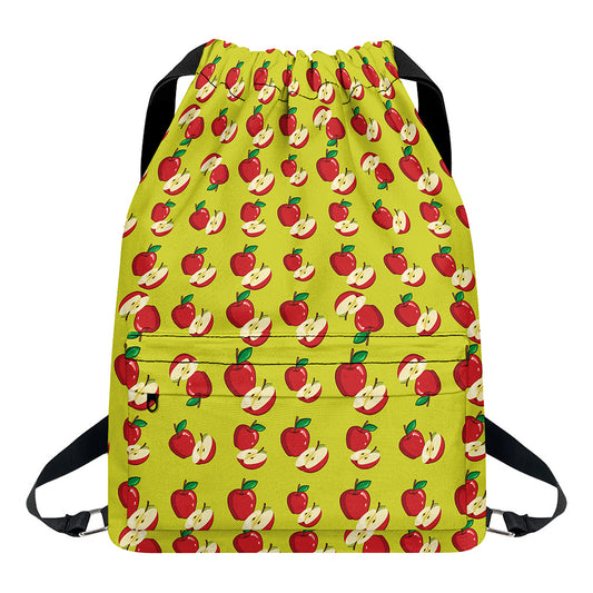 Red Apple Fruit Pattern Print Drawstring Backpack