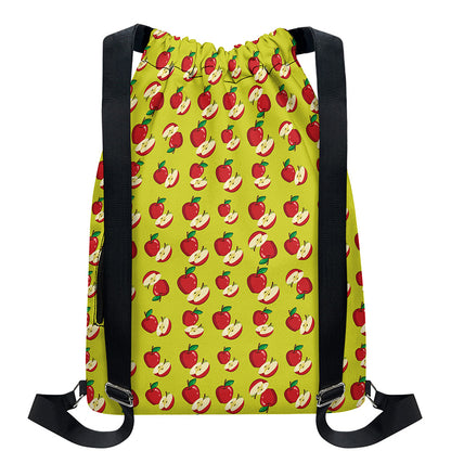 Red Apple Fruit Pattern Print Drawstring Backpack