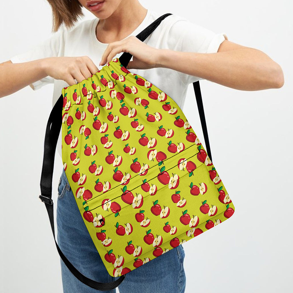 Red Apple Fruit Pattern Print Drawstring Backpack