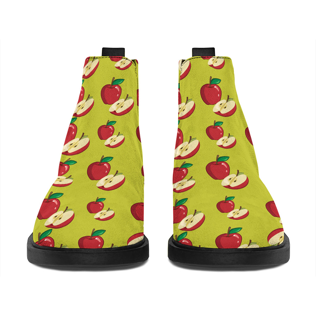 Red Apple Fruit Pattern Print Flat Ankle Boots