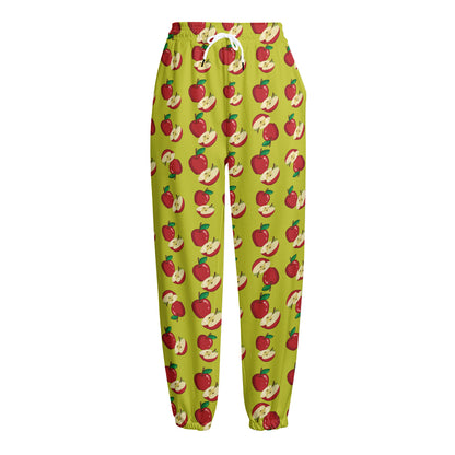 Red Apple Fruit Pattern Print Fleece Lined Knit Pants