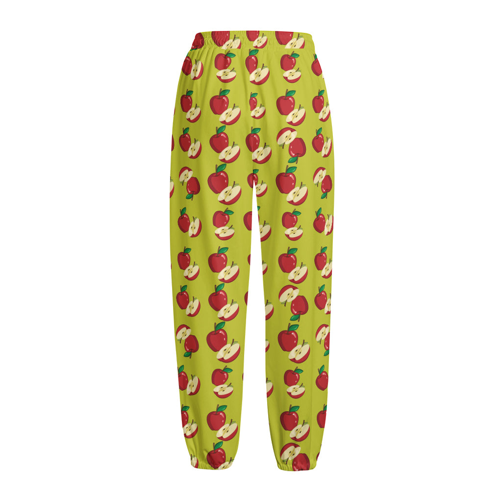 Red Apple Fruit Pattern Print Fleece Lined Knit Pants
