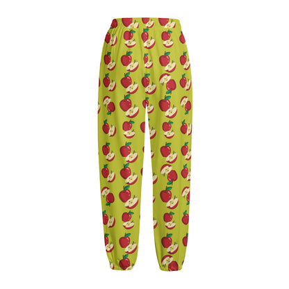 Red Apple Fruit Pattern Print Fleece Lined Knit Pants