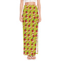 Red Apple Fruit Pattern Print High Slit Maxi Skirt