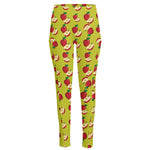 Red Apple Fruit Pattern Print High-Waisted Pocket Leggings