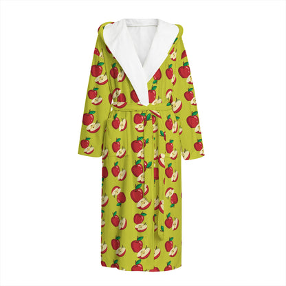 Red Apple Fruit Pattern Print Hooded Bathrobe