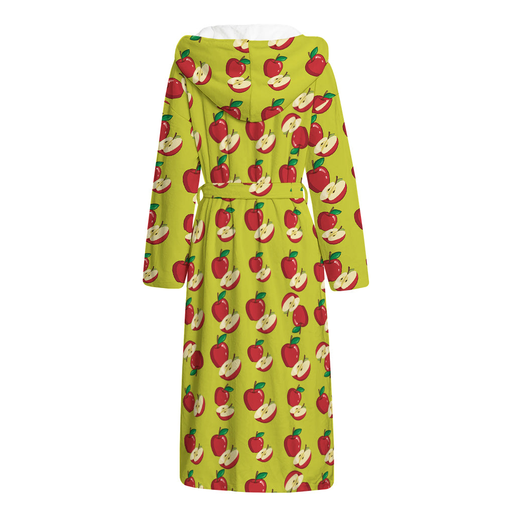 Red Apple Fruit Pattern Print Hooded Bathrobe