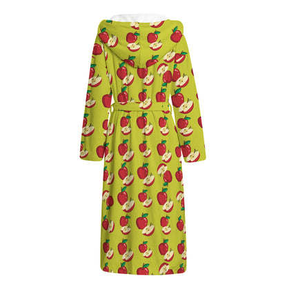 Red Apple Fruit Pattern Print Hooded Bathrobe
