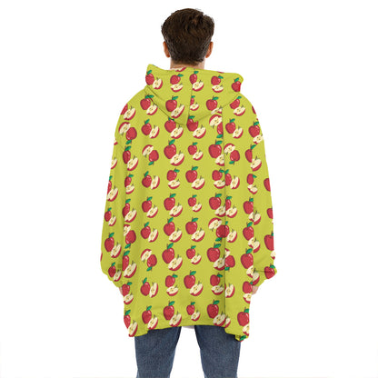 Red Apple Fruit Pattern Print Hoodie Blanket
