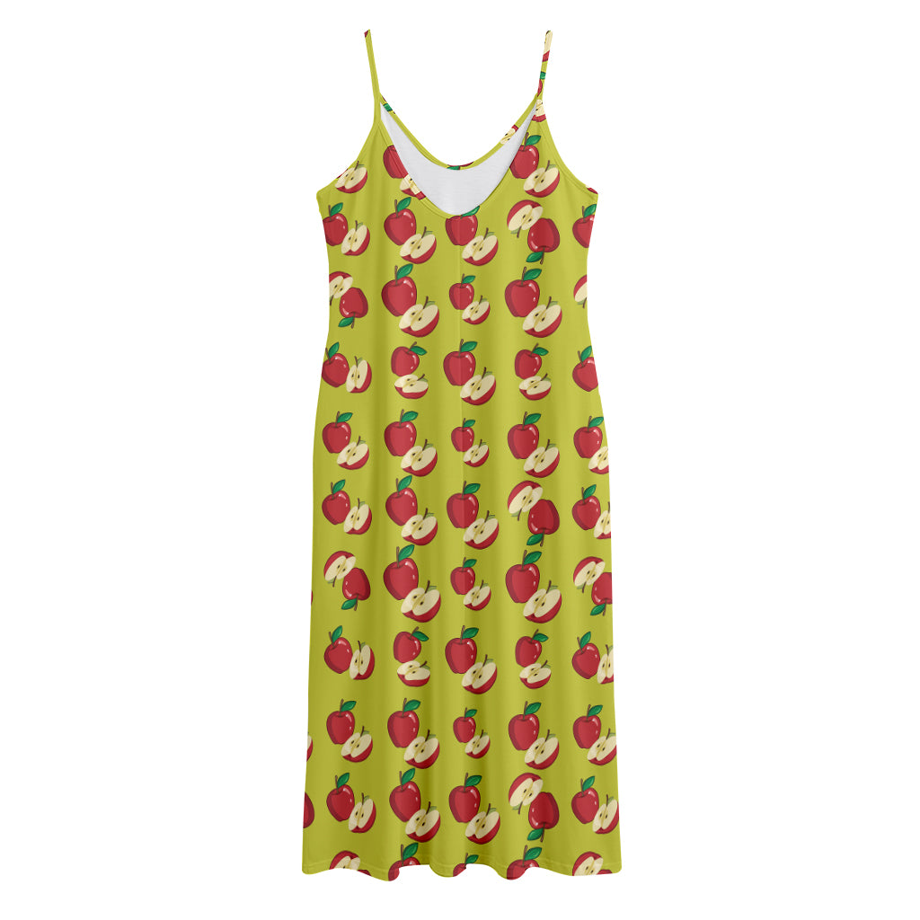 Red Apple Fruit Pattern Print Jersey Midi Cami Dress