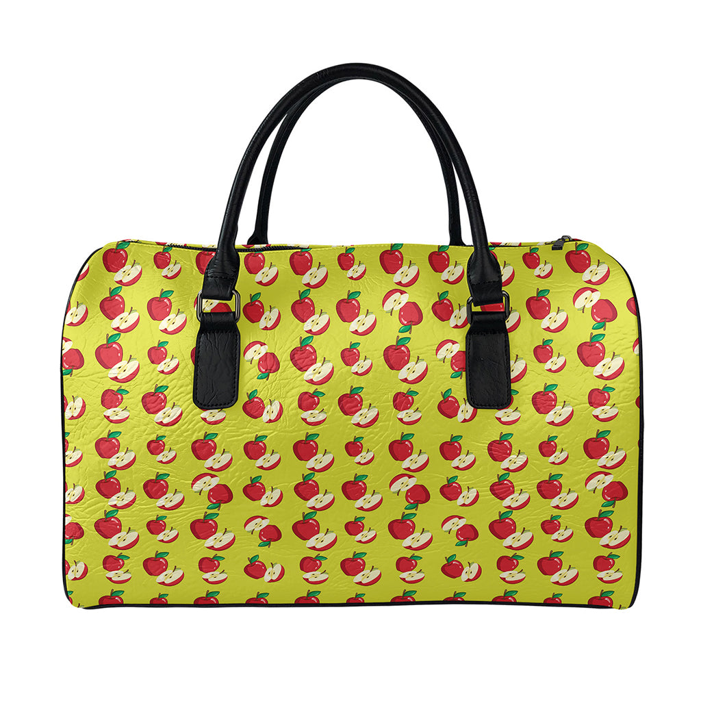 Red Apple Fruit Pattern Print Leather Duffle Bag