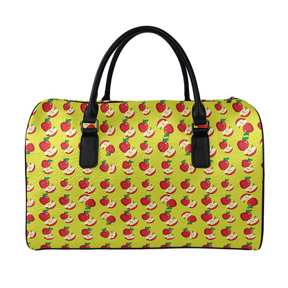 Red Apple Fruit Pattern Print Leather Duffle Bag