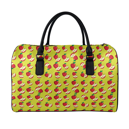 Red Apple Fruit Pattern Print Leather Duffle Bag