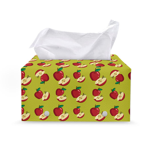 Red Apple Fruit Pattern Print Leather Tissue Box Cover
