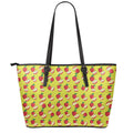 Red Apple Fruit Pattern Print Leather Tote Bag With Zipper