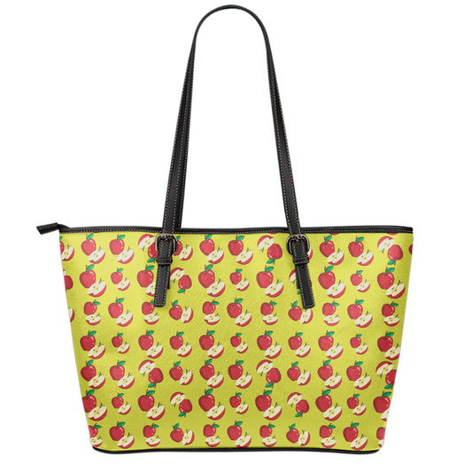Red Apple Fruit Pattern Print Leather Tote Bag