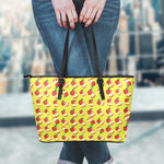 Red Apple Fruit Pattern Print Leather Tote Bag