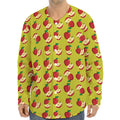 Red Apple Fruit Pattern Print Long Sleeve Baseball Jersey