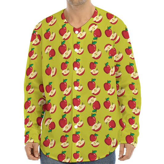 Red Apple Fruit Pattern Print Long Sleeve Baseball Jersey