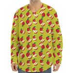Red Apple Fruit Pattern Print Long Sleeve Baseball Jersey