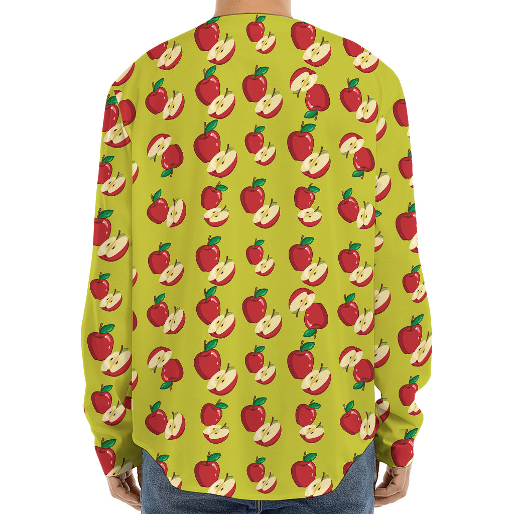 Red Apple Fruit Pattern Print Long Sleeve Baseball Jersey
