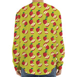 Red Apple Fruit Pattern Print Long Sleeve Baseball Jersey
