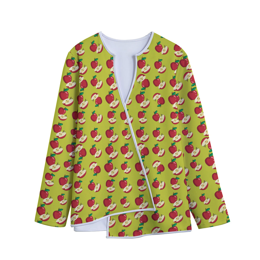 Red Apple Fruit Pattern Print Long Sleeve Short Coat