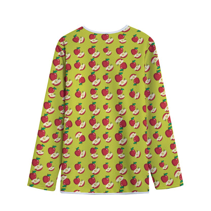 Red Apple Fruit Pattern Print Long Sleeve Short Coat