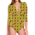 Red Apple Fruit Pattern Print Long Sleeve Swimsuit