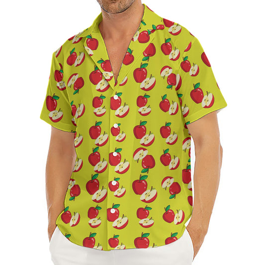 Red Apple Fruit Pattern Print Men's Deep V-Neck Shirt