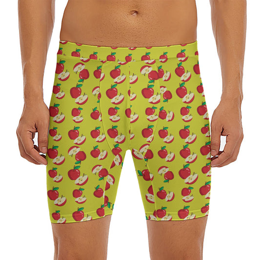 Red Apple Fruit Pattern Print Men's Long Boxer Briefs