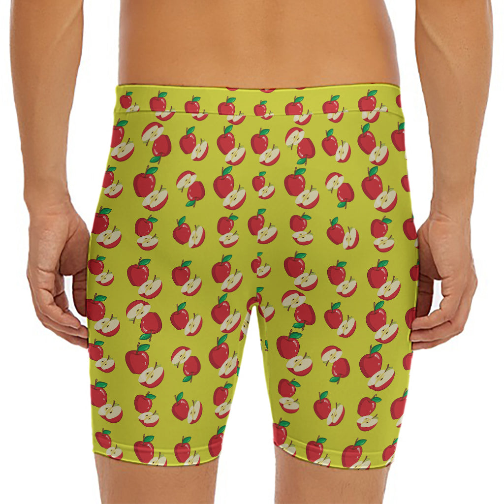 Red Apple Fruit Pattern Print Men's Long Boxer Briefs