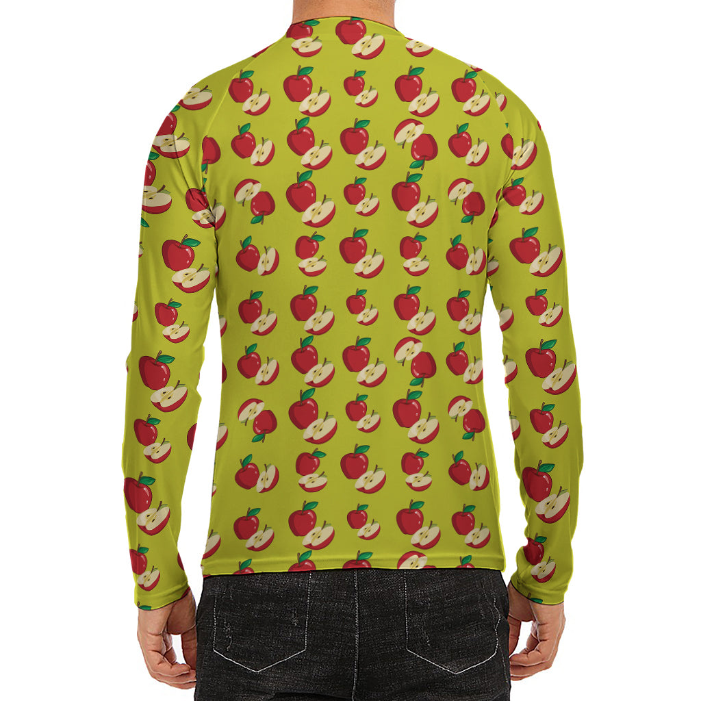 Red Apple Fruit Pattern Print Men's Long Sleeve Rash Guard