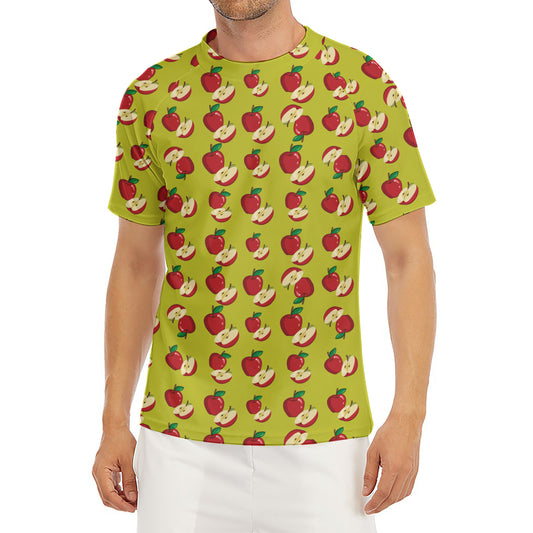 Red Apple Fruit Pattern Print Men's Short Sleeve Rash Guard