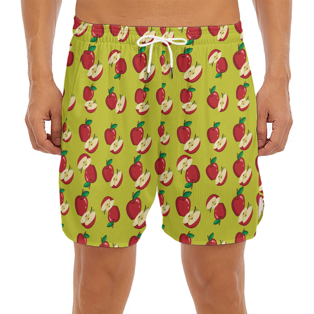 Red Apple Fruit Pattern Print Men's Split Running Shorts