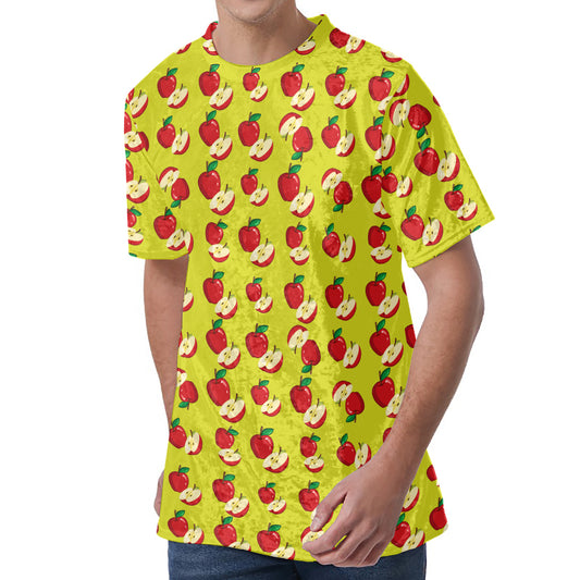 Red Apple Fruit Pattern Print Men's Velvet T-Shirt