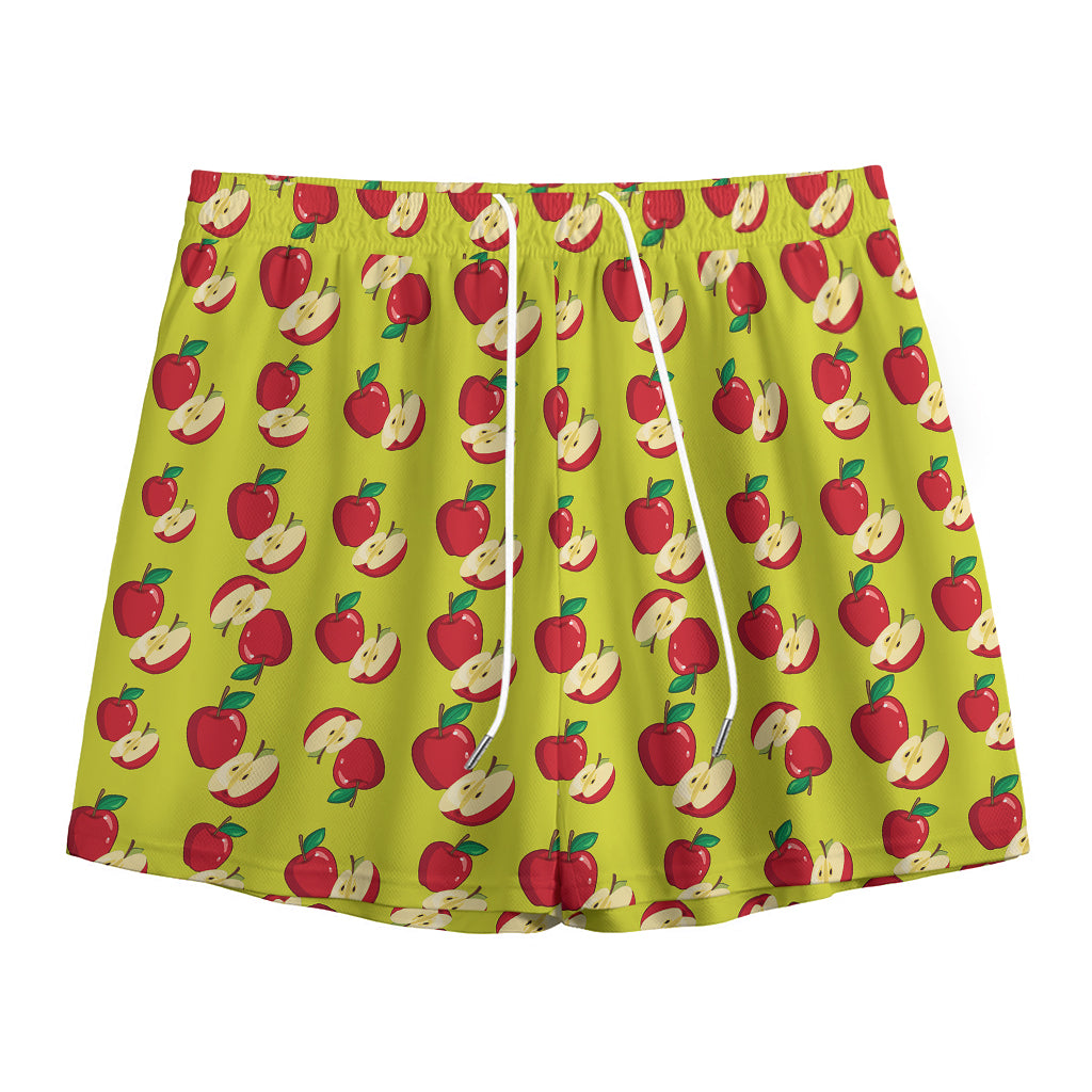 Red Apple Fruit Pattern Print Mesh Shorts