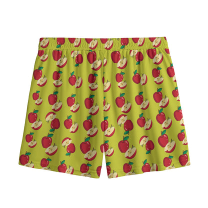 Red Apple Fruit Pattern Print Mesh Shorts