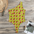 Red Apple Fruit Pattern Print One Shoulder Bodysuit