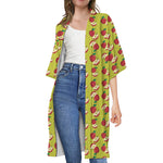 Red Apple Fruit Pattern Print Open Front Beach Cover Up
